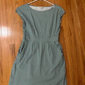 Boden Green and White Cap-Sleeve Dress